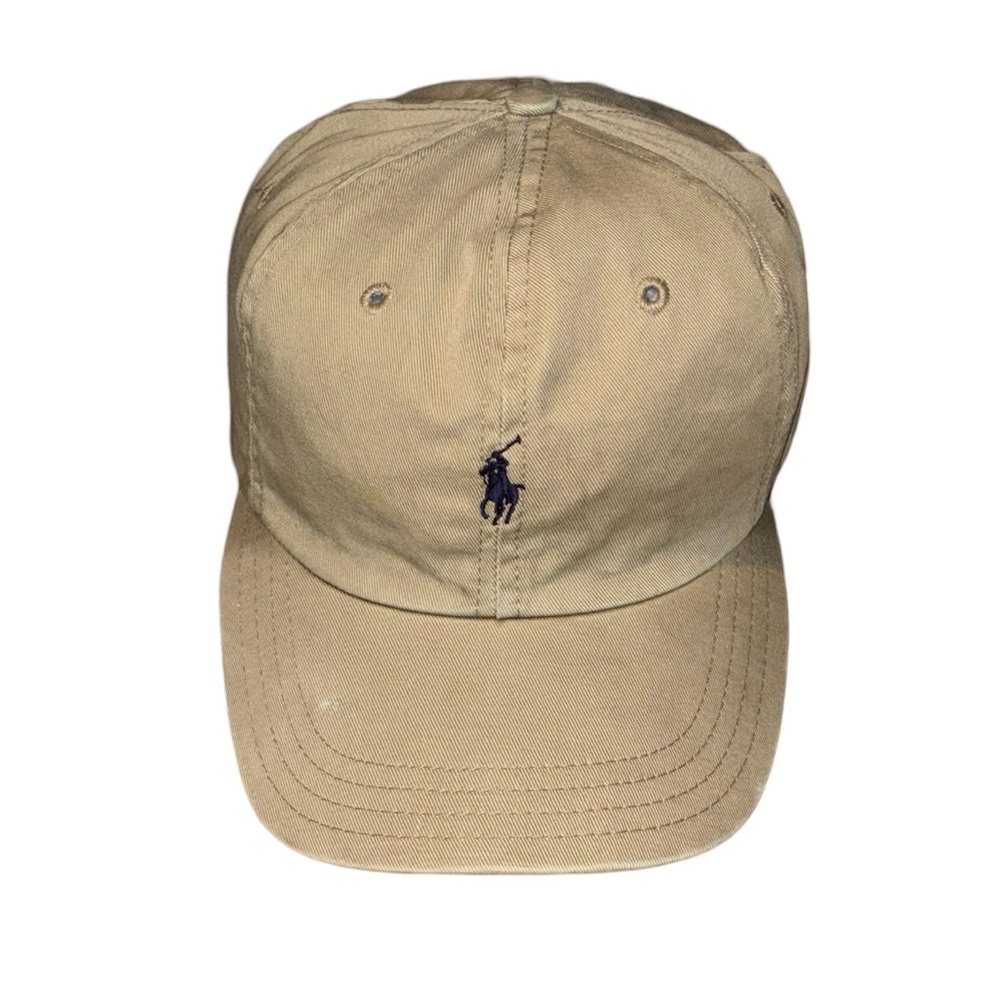 Polo Ralph Lauren Hat Men's Leather Strap Back Khaki Tan Beige Dad Cap Pony Vtg